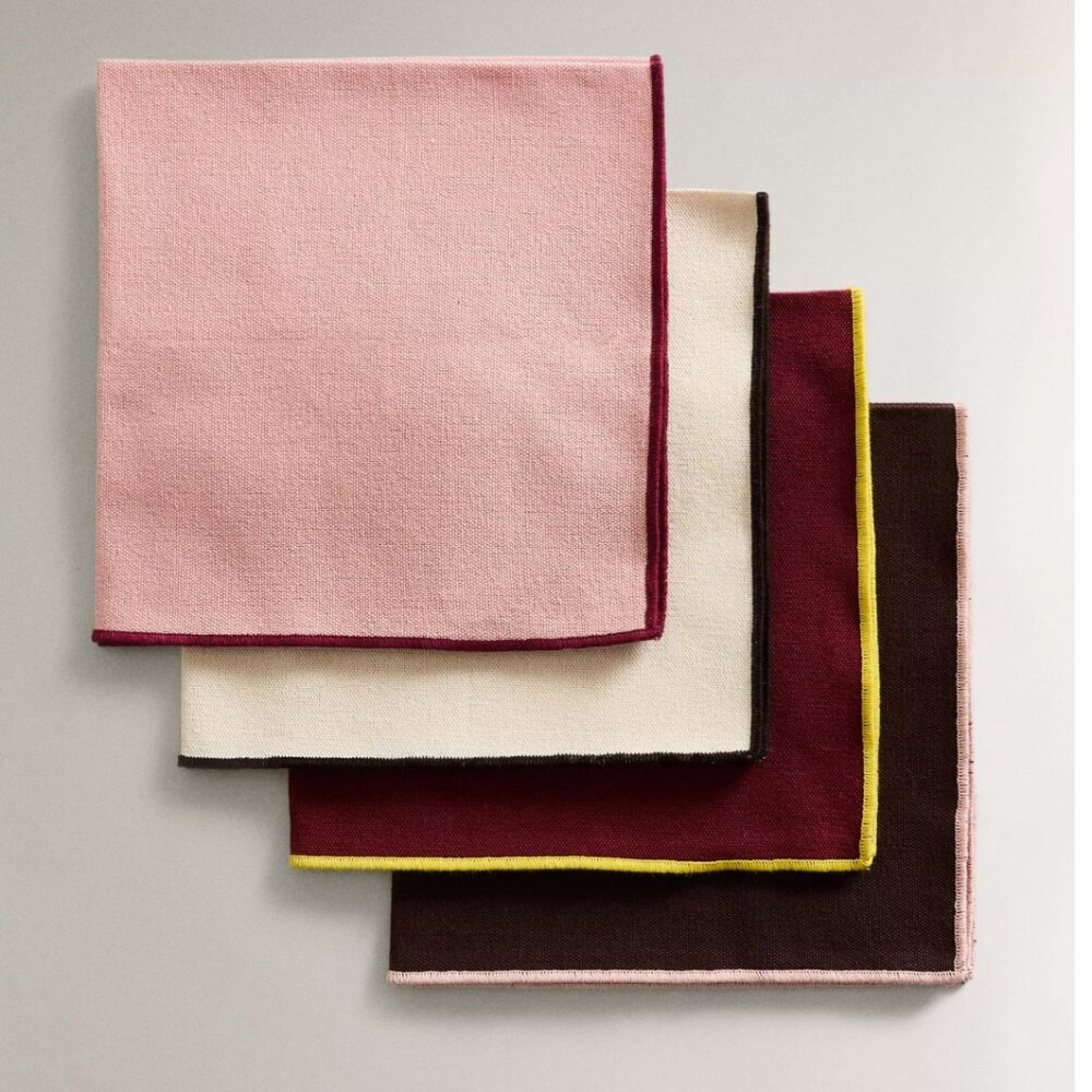 Cotton Napkins with Contrast Stitching – Set of 4